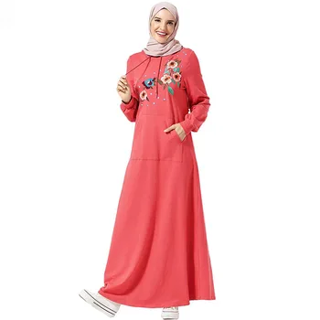 Oriente Médio Moda De Capuz, Bolso Bordado Manga Longa Saia Longa De Mulheres Muçulmanas Vestido Arábia Saudita Roupas De Vestimenta Islâmico