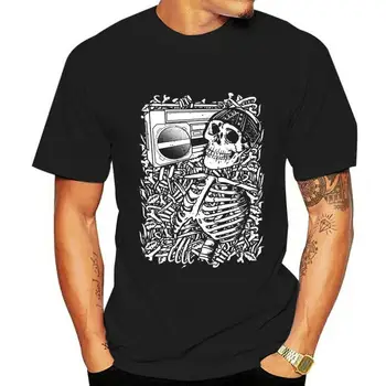 Esqueleto Boombox Camisola De Mens Mulheres Jumper Crânio Música Rock Metal Gótico De Impressão Personalizada Camiseta