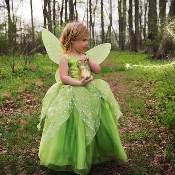 2022 FairyTinker Bell Meninas Princesa Halloween Cosplay Bebê Parte Verde da Flor de Fadas para Crianças Traje de Asas de Borboleta Conjunto