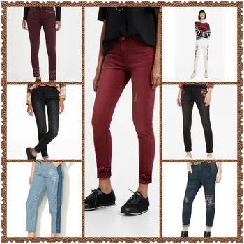Espanhol Desigual de comércio exterior Bordado de moda feminina slim jeans 9 min calças retro pequena perna de calça 01