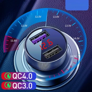 Metal QC 3.0 Dual USB Carregador de Carro de Carga Rápida 3.0 Rápido Carregamento Para iPhone Automático Mostrador Digital LED
