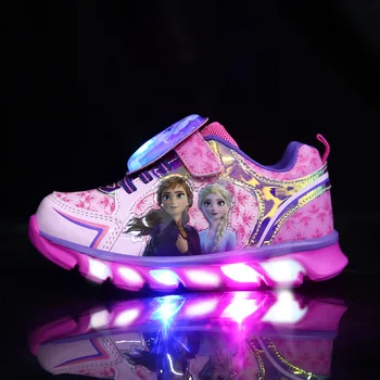 Dos desenhos animados de Disney Congelados 2 crianças casuais sapatos de desporto de meninas sapatos casuais flash de luz LED sapatos de bebê elsa princesa sapatos