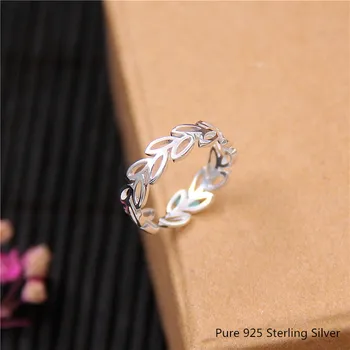 Prata 925 Feminino Anéis de Dedo de Ocos Folha de Oliveira Casamento Oppen Anel de Jóias de Moda para as Mulheres