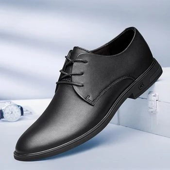 Homens Casuais Sapatos de Couro Genuíno Clássico Marrom Ou Preto Derby Sapato de Homem Juventude Urbana Impermeável Confortável Formal Sapatos Para Homens