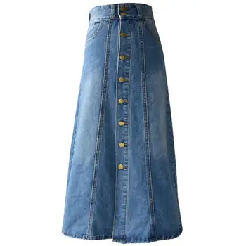 Saia do Denim das mulheres primavera, outono cintura alta único breasted um pacote linha do quadril saia jeans