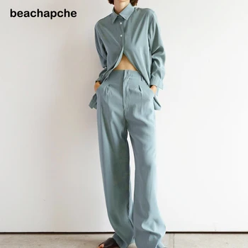 Beachapche mangas compridas geral ternos Causal com o terno de mulher Pura cor de streetwear primavera verão conjuntos