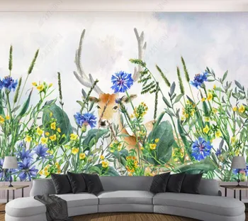 Papel de parede Nórdicos, pintados à mão, flores e plantas elk 3d papel de parede mural,iving sala de tv de parede quarto papéis de parede decoração da casa