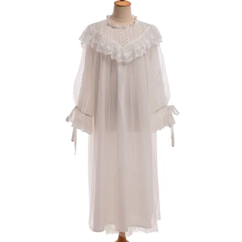 As Mulheres Brancas Nightdress Medieval Romântico Vintage Palácio Real, Doce Babados Lolita Lace Vestido De Camisola