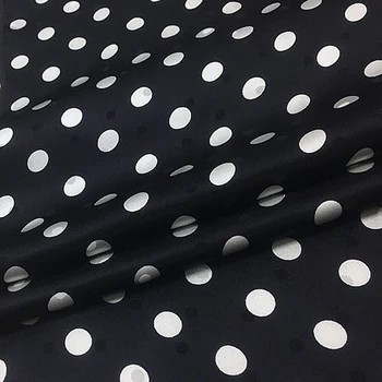 Jacquard branco do projeto estampa de bolinhas em preto puro, seda, crepe, cetim tecido suavemente,SSC500