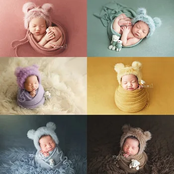 Conjunto de 3 peças de Recém-nascidos de Fotografia Adereços Bebê Pele do Coelho Cap Urso Boneca de Moldagem das Crianças do Bebê Comemorativa de Fotografia com Adereços