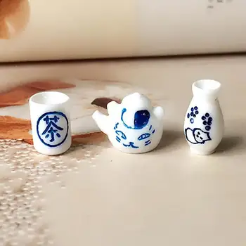Simulação de Mini Brincar de faz de conta Resina Shochu Garrafa de Xícara de Chá de Bules Conjunto de Adereços Foto