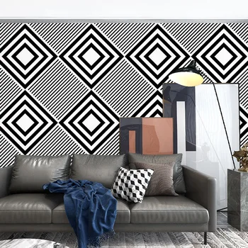 Preto e branco quadrado de papel de parede padrão geométrico simples e moderno, quarto, sala de estar de plano de fundo de parede xadrez faixa de papel de parede