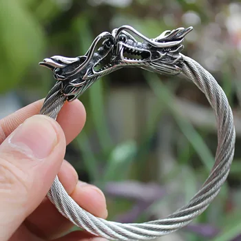 Titânio aço 316L de aço inoxidável, bracelete de Punk Pulseiras Viking Dragão pulseiras & pulseira Homens pulseira de Presente de Natal
