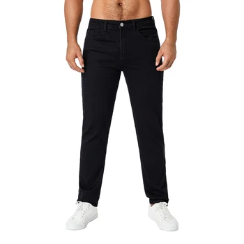 Os homens da rua casual e versátil jeans apertado elástico simples cintura alta splicing calças com zíper