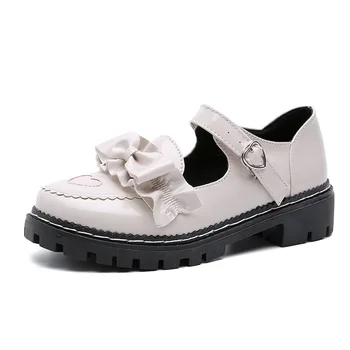 Lovelive Lolita Sapatos de Menina Estudante do ensino médio, Sapatos de Couro do Plutônio em forma de Coração Bowknot Sapatos de Saltos Gatinho Mary Jane Shoes