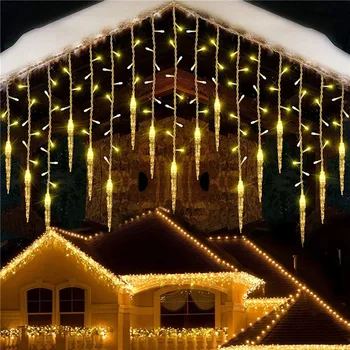 220V Fadas de Natal, Guirlanda Cortina de LED da Lâmpada Seqüência de Luzes de Jardim ao ar livre Indoor Decoração Decorações para a Casa de Férias de Iluminação