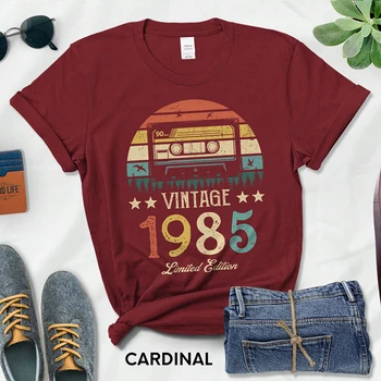 Retro Cassete Vintage Feito Em 1985 Mulheres T-Shirt 38 38 Anos, Festa de Aniversário, Presente de Streetwear Senhoras Moda Verão Tshirt