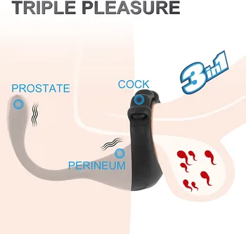 3 Em 1 de Vibração Pau Anel Masculino Vibrador Pênis Anel de retardar a Ejaculação Cockring Períneo Estimulador de Brinquedos Sexuais para Homens Adultos Bens