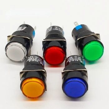 16mm DC 6V 12V 24V 220V LED Interruptor de Botão de pressão Azul, Verde, Amarelo, Vermelho, Branco lâmpada Fixa Interruptores de pressão de Travamento Empurrar Iniciar