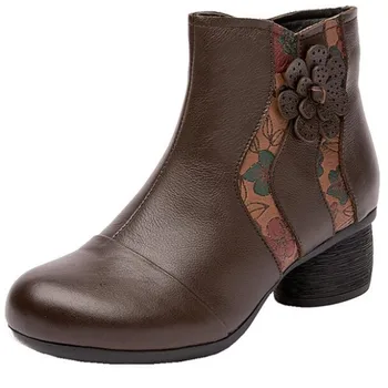 2022 Clássico Flores Primeira Camada de Couro Mãe de Algodão, Calçado de Botas de Inverno, Manter-se Aquecido Sapatos Botas femininas de Moda Ankle Boots