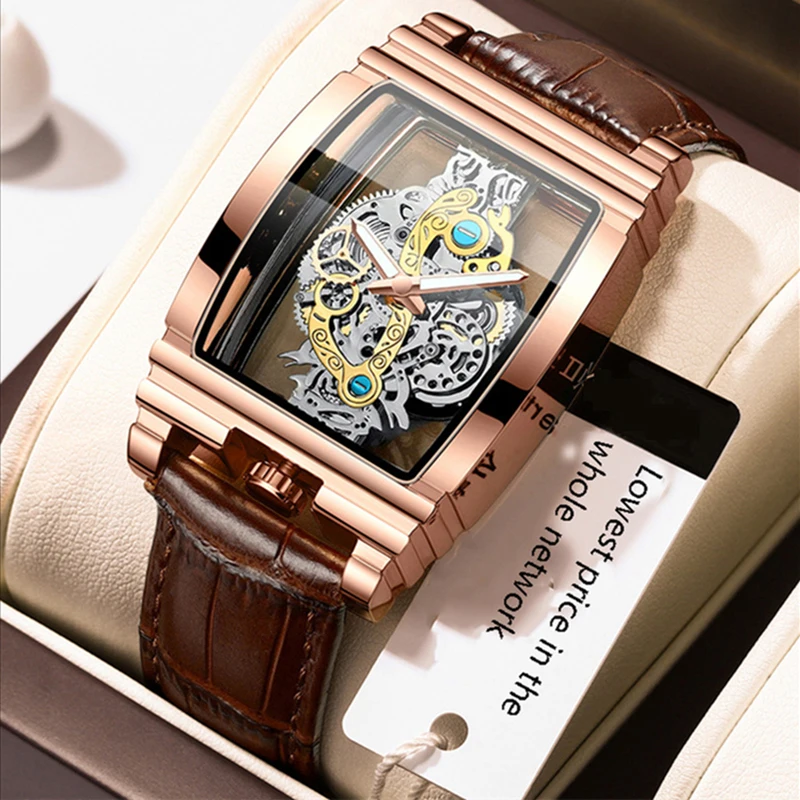 2022 Nova Homens Relógio Esqueleto Automático de quartzo Relógio de Ouro Esqueleto Vintage Homem de relógios Relógios de homens de melhor Marca de Luxo часы мужские Imagem 0