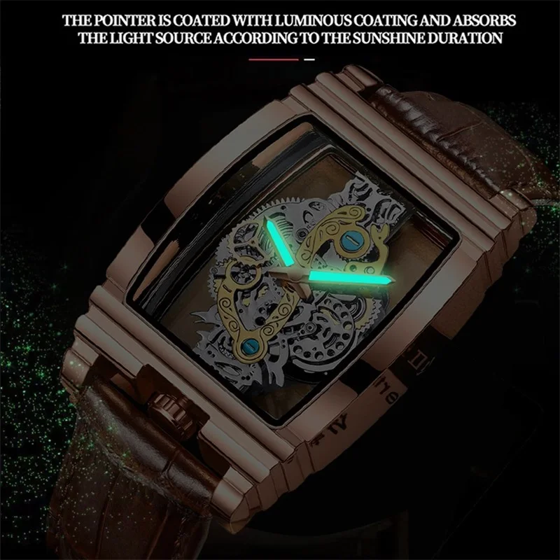 2022 Nova Homens Relógio Esqueleto Automático de quartzo Relógio de Ouro Esqueleto Vintage Homem de relógios Relógios de homens de melhor Marca de Luxo часы мужские Imagem 1