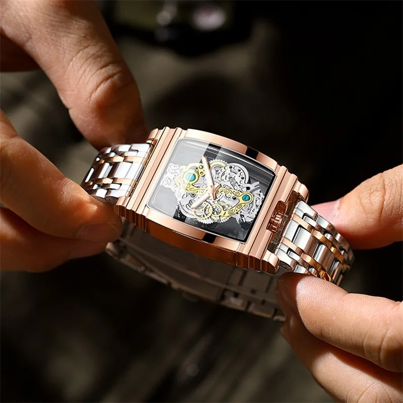 2022 Nova Homens Relógio Esqueleto Automático de quartzo Relógio de Ouro Esqueleto Vintage Homem de relógios Relógios de homens de melhor Marca de Luxo часы мужские Imagem 2