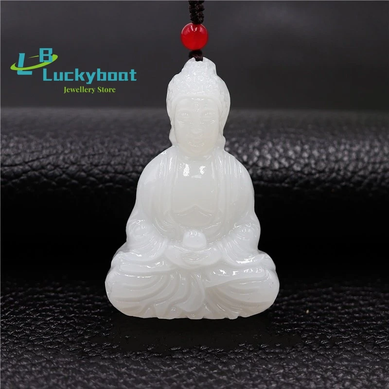 Jade branco Budismo Colar Pingente Mulheres Chinesas Presentes Amuleto para Homens Moda Esculpida Natural Jóias Charme Imagem 1