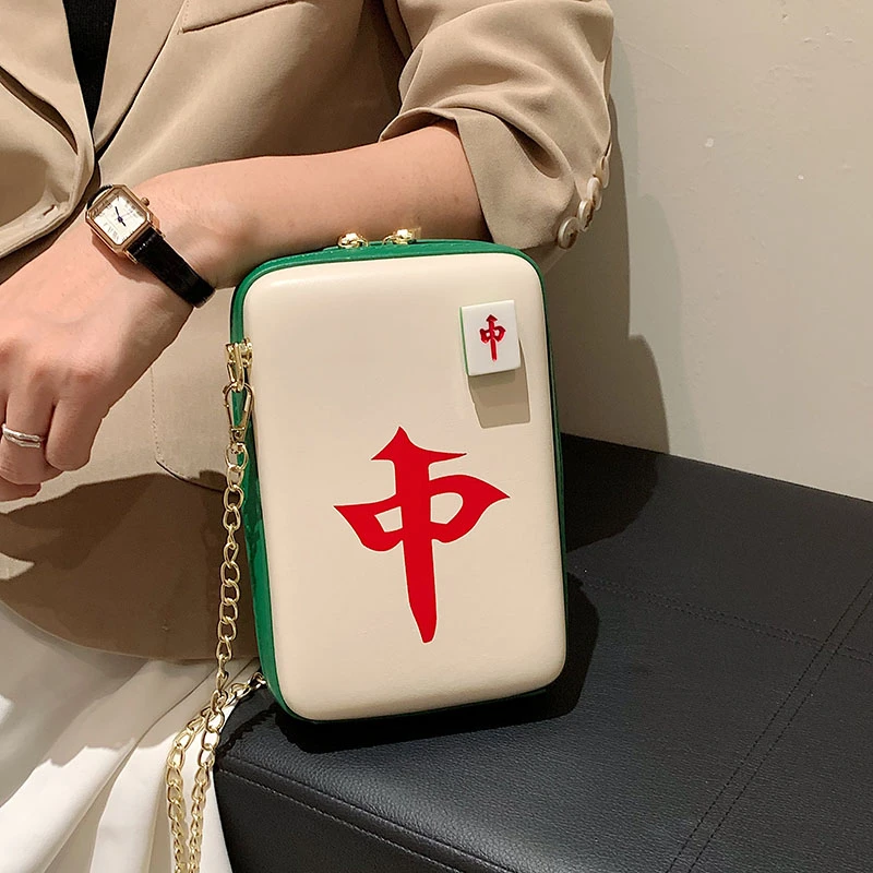 Jovem Saco Crossbody Criativo Mahjong Bolsa Bolsa Bonito a Forma de Caixa Sacos de Ombro Para as Mulheres 2022 PU Couro Bolsa Flap Imagem 0