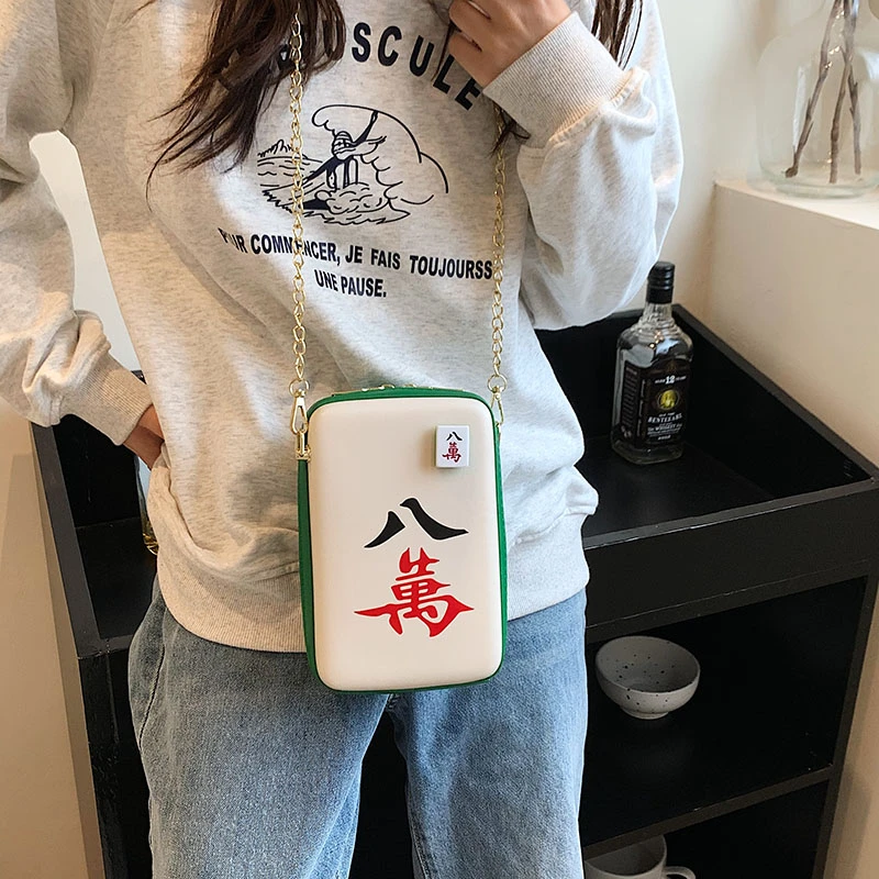 Jovem Saco Crossbody Criativo Mahjong Bolsa Bolsa Bonito a Forma de Caixa Sacos de Ombro Para as Mulheres 2022 PU Couro Bolsa Flap Imagem 3