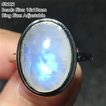 Natural Luz Azul pedra da lua, Anel de Jóias Para a Mulher Lady Homem Presente Cristal de Prata 16x13mm Grânulos de Gemstone Anel Ajustável AAAAA