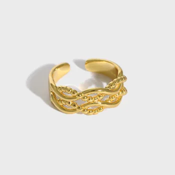 Prata esterlina Europeu e Americano exagerada anel de personalidade geométricas frisado frisado trançado anel de nicho aberto design de anel