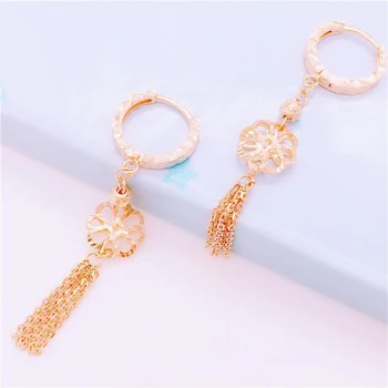 585 roxo banhado a ouro 14K ouro rosa oco flores novas borla brincos para mulheres elegantes, de moda, de estilo Chinês de jóias de luxo