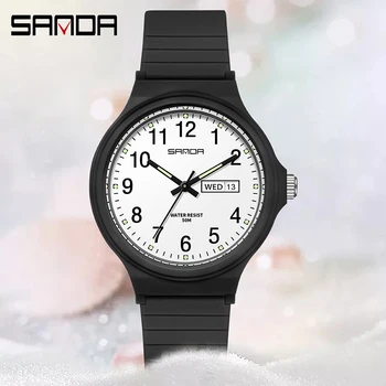 SANDA Marca Mulheres Relógios de Quartzo Estilo de Minimalismo Senhoras Quartzo relógio de Pulso de Moda Preto Branco 50M Impermeável relógio Relógio Reloj