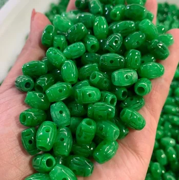 5pc Esmeralda Natural Verde Jade Esculpida Sorte Oco Esferas Pingente Chinês Colar de Jóias de Moda Diy Amuleto Presentes Homem, Mulher
