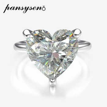 PANSYSEN 100% 925 Silver 9CT Simulado Moissanite Ruby Coração de pedra preciosa Anéis de Casamento para as Mulheres Belas Jóias Anel de Presentes