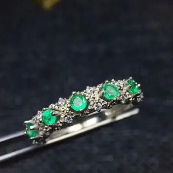 Esmeralda Natural anel frete Grátis prata 925 3*3mm 5pcsgemstone jóias Finas