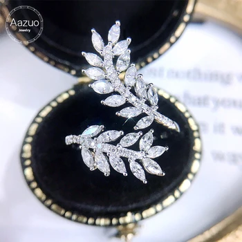 Aazuo Ouro Branco 18K Diamantes Reais de 0,95 tc Marquesa Cortar Luxo Ramo de Oliveira Anel de Presente Para as Mulheres Engajamento Halo anillos mujer