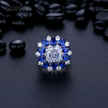 Luxo 100%S925 Prata 10*Quadrado de 10mm com Alto teor de Carbono do Diamante Flor de Gelo Anéis Para as Mulheres Cintilante de Jóias Finas Presentes