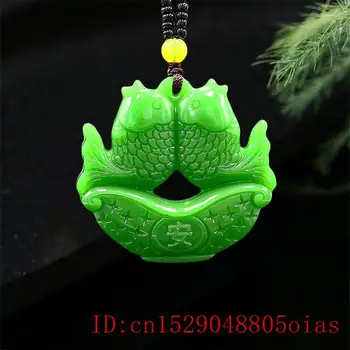 Jade Carpa Jóias Pingente de Dons Naturais Charme Colar Peixe Moda Jadeite Chinês Dupla face Amuleto Esculpida
