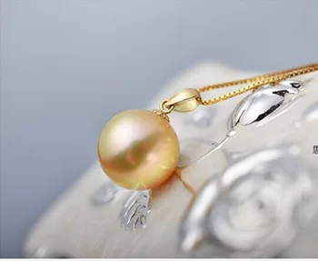Encantador 9mm mar Natural genuína de ouro rodada perfeita Pingente de Pérola Frete Grátis para Mulheres Pendente da Jóia