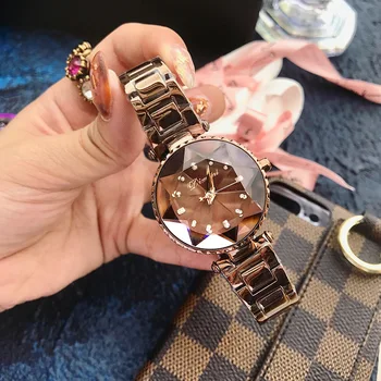 2019 Luxo Marrom Senhoras Relógio de Cristal de as Mulheres se vestem Mulheres Relógios, Relógios de Quartzo Feminino Relógio de Aço Inoxidável relojes para mulher