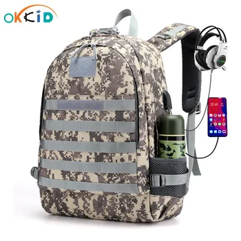 OKKID sacos de escola para os adolescentes grande escola de mochila porta USB mochila masculina de esportes mochila impermeável camuflagem mochila