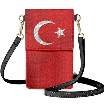 Personalizado Turquia Bandeira Lua Estrela Padrão de Impressão Designer 2023 Novo Em Mulheres PU Praia Universal do Telefone Móvel Mini Cruz Sacos de Ombro