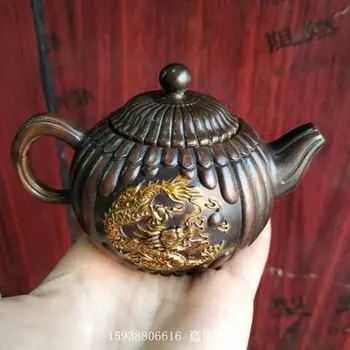 Exquisite antique bronze dourado abóbora pote ornamento