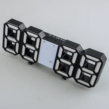 Digital 3D da Noite do Diodo emissor de Parede, Relógio Despertador Moderna de Exibição do Relógio Sala de estar de Temperatura Porta USB de Carregamento Branco 5V 1A