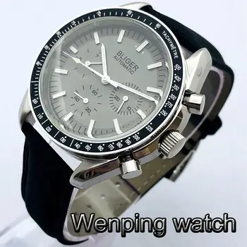 Bliger 40mm novos homens de alto luxo relógio mecânico de prata caso mostrador cinza data impermeável homens relógio automático