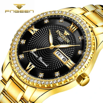 Ouro Relógio Masculino Homens Relógios de Luxo FNGEEN Famosa Moda dos Homens Relógio Casual Militar de Quartzo Relógios de pulso Data Saat