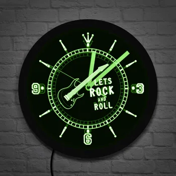 Balanço de Guitarra Iluminado LED de Parede Relógio de Rock n Roll Efeito de Neon Relógio de Parede de Música de Quarto de Studio Pub Bar Arte de Parede Luminoso do Relógio de Parede