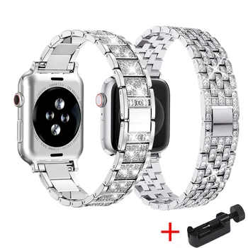 2pcs de Diamante, Alça para Apple faixa de relógio de 45mm 41mm 44mm 42mm 40mm 38mm magro de aço inoxidável, bracelete de iwatch série 7 6 54SE banda